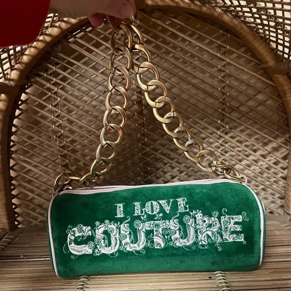 Y2K Vintage Juicy Couture Green Velour Barrel Bag - Picture 1 of 13